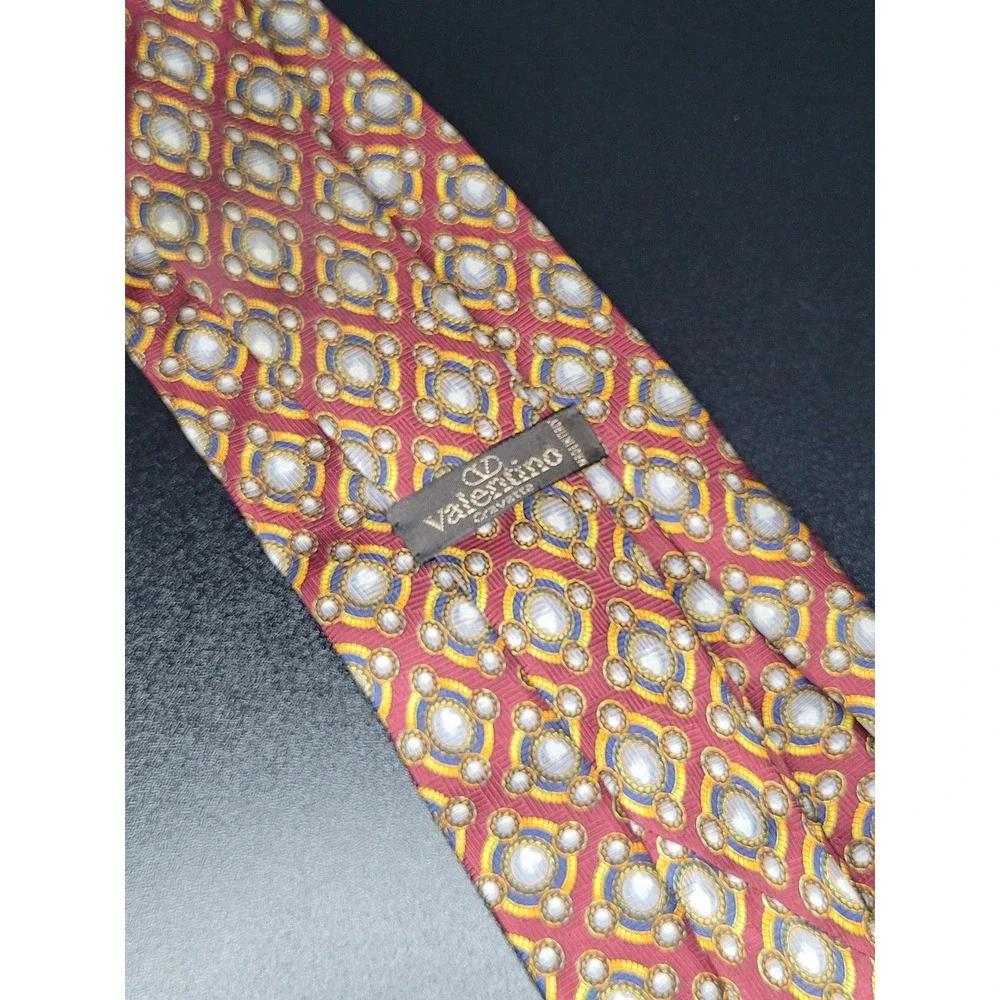 Valentino Men's Necktie Burgundy Geometric Silk 3.75